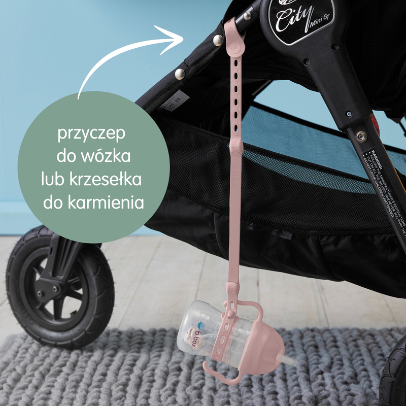 Zestaw na start 3w1 - bidon ze słomką 240 ml + smycz + zapasowe słomki, Blush, b.box