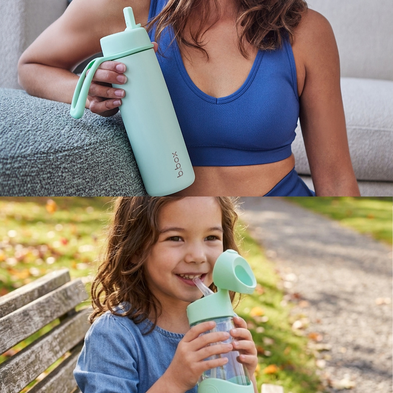 Zestaw Hydro Team butelka termiczna 690 ml Spearmint + butelka na wodę ze słomką tritanowa 450 ml Spearmint, b.box