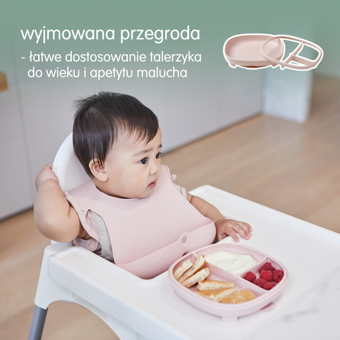 b.box Talerzyk z przyssawką dla dzieci – trójdzielny 2w1 różowy, OUTLET