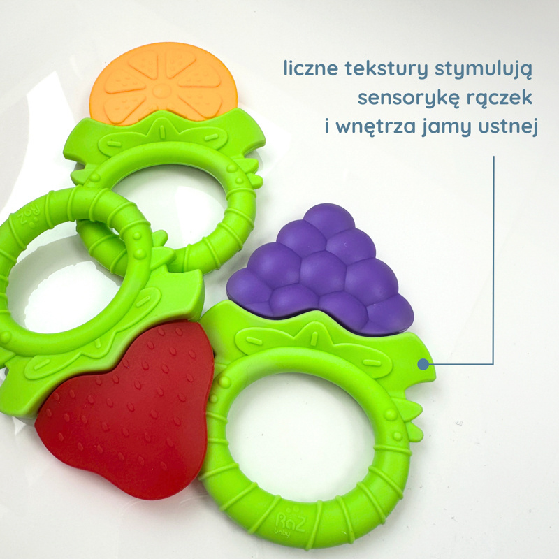 Gryzak silikonowy dla niemowląt i dzieci Owoce 3 szt. RaZbaby