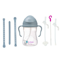 Zestaw na start 3w1 - bidon ze słomką 240 ml + smycz + zapasowe słomki, Ocean, b.box