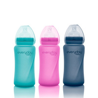 Szklana butelka ze smoczkiem M reagująca na temperaturę, 240 ml, borówkowa, Everyday Baby OUTLET