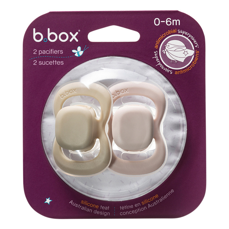 b.box Smoczek dla noworodka i niemowlaka 2 szt.– symetryczny smoczek silikonowy 0 – 6 mies. Blush + Latte