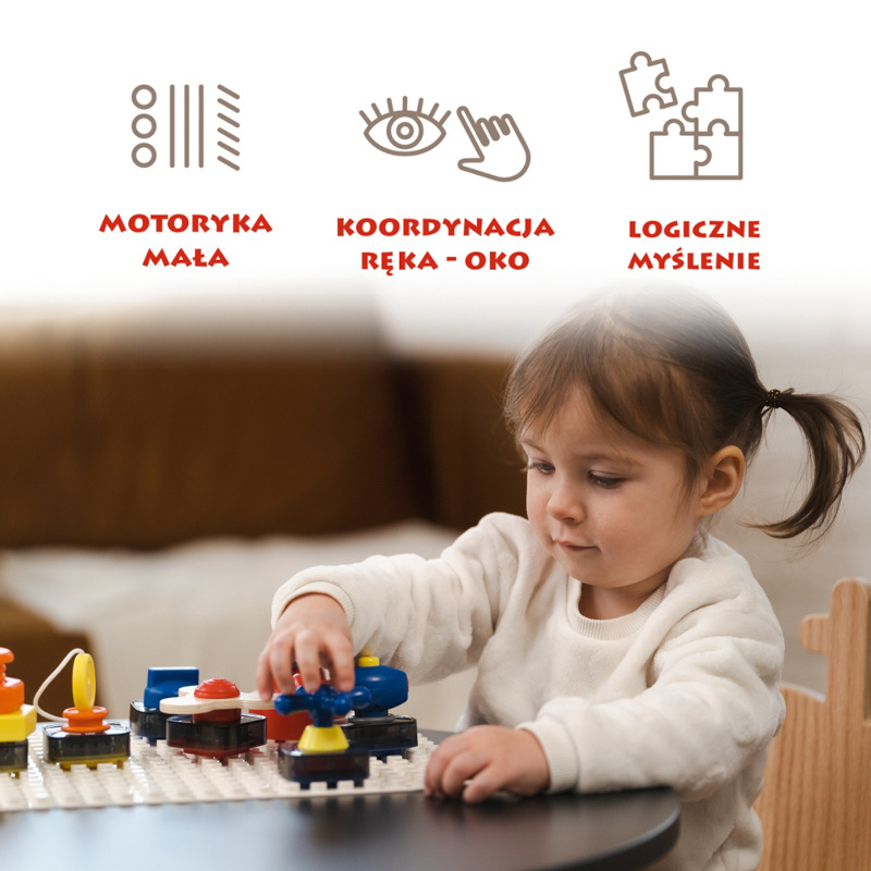 TOPBRIGHT Tablica manipulacyjna Montessori dla dzieci - z kostką i doczepianymi elementami 12 mies.+, OUTLET