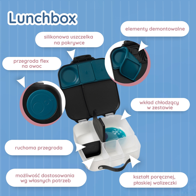 B.box Lunchbox dla dzieci do szkoły - szczelna śniadaniówka z przegródkami i wkładem chłodzącym Night Vision