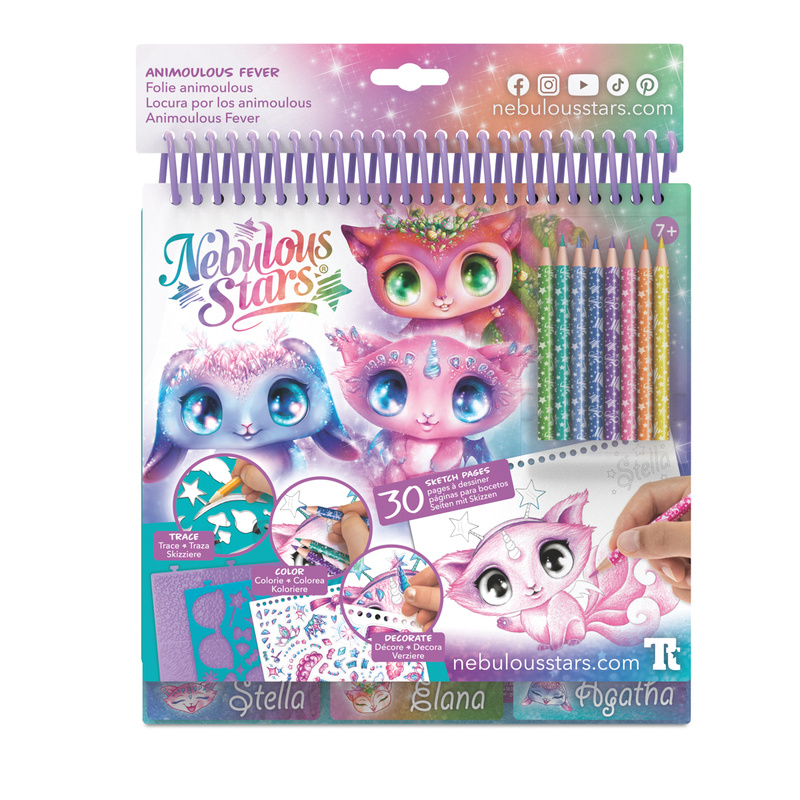 Nebulous Stars Kreatywny szkicownik z kredkami i szablonami – magiczne zwierzątka 7+