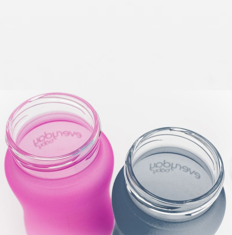 Szklana butelka ze smoczkiem M reagująca na temperaturę, 240 ml, borówkowa, Everyday Baby OUTLET