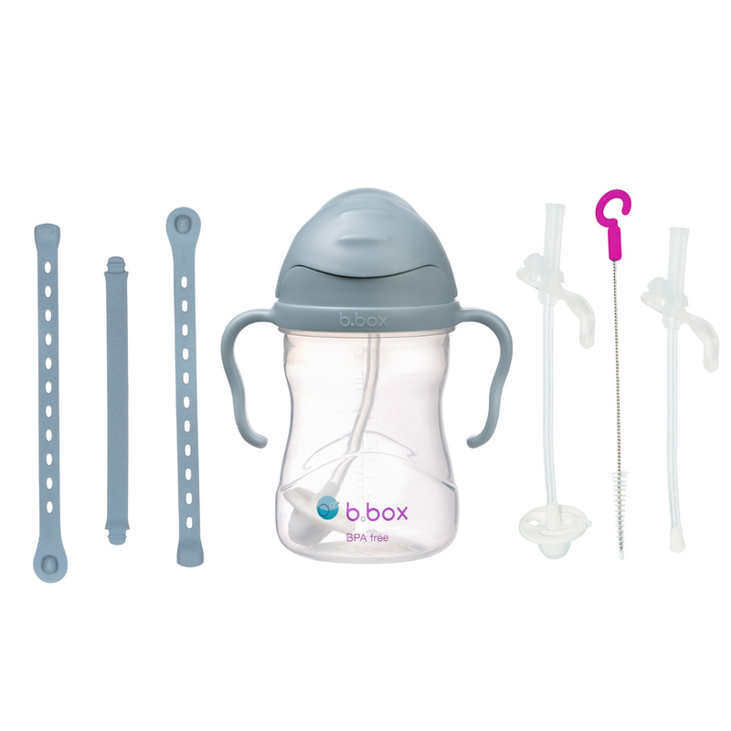 Zestaw na start 3w1 - bidon ze słomką 240 ml + smycz + zapasowe słomki, Ocean, b.box