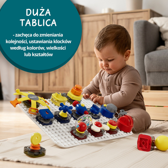 Topbright Tablica manipulacyjna Montessori dla dzieci - z kostką i doczepianymi elementami 12 mies.+
