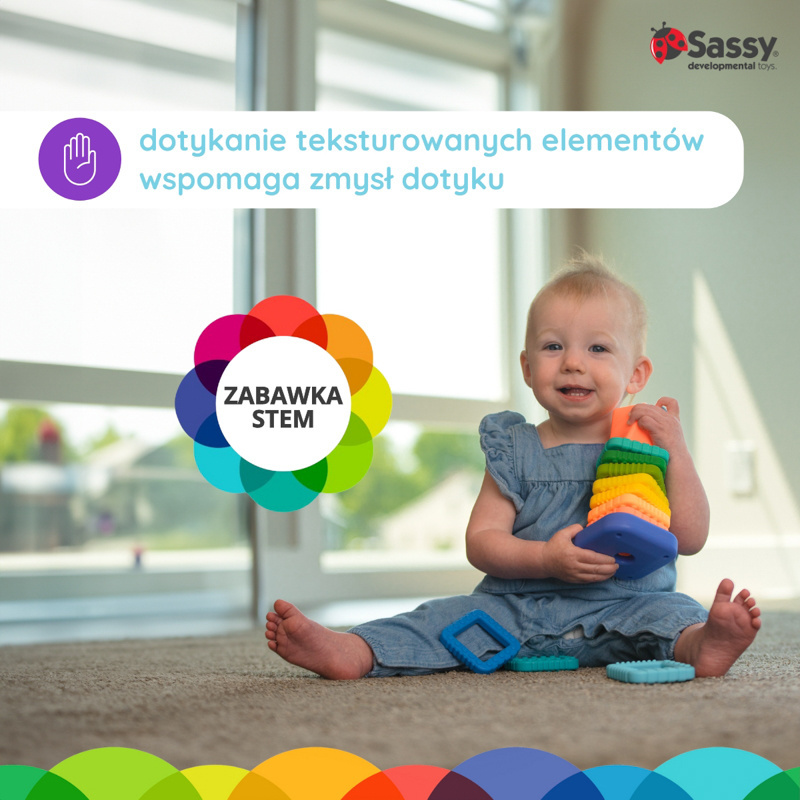 Sassy Zakręcona wieża – sensoryczna zabawka z klocków 12m+