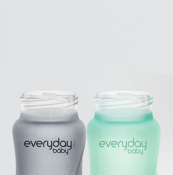 Szklana butelka ze smoczkiem S, 150 ml, szara, Everyday Baby