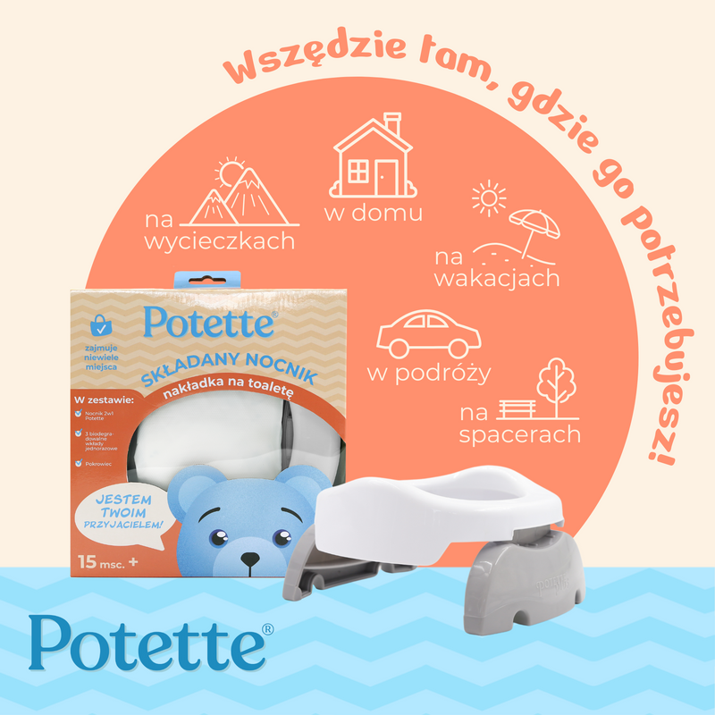 2w1 Potette: Nocnik dla dziecka i nakładka na toaletę, biało-szary, Potette