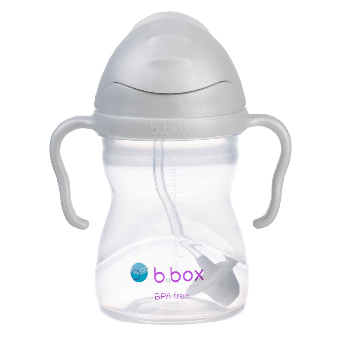 Bidon ze słomką 240 ml szary b.box + Silikonowa miseczka z przyssawką szara Everyday Baby