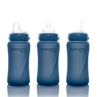 Szklana butelka ze smoczkiem M reagująca na temperaturę, 240 ml, borówkowa, Everyday Baby OUTLET