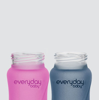 Szklana butelka ze smoczkiem M reagująca na temperaturę, 240 ml, borówkowa, Everyday Baby OUTLET