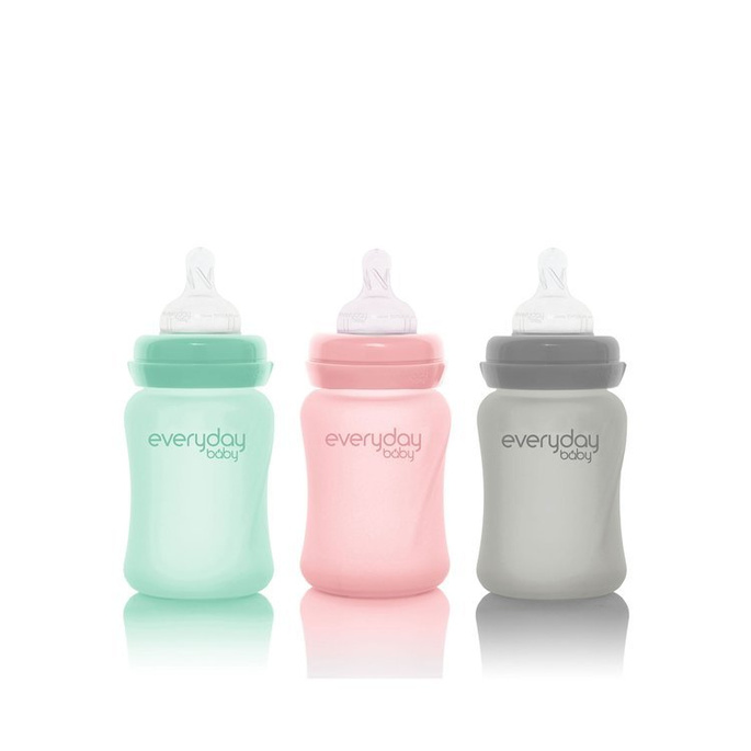 Szklana butelka ze smoczkiem S, 150 ml, szara, Everyday Baby