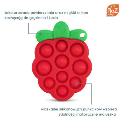 Pop it gryzak silikonowy Soczysta Malina – zabawka sensoryczna dla niemowląt RaZbaby, OUTLET