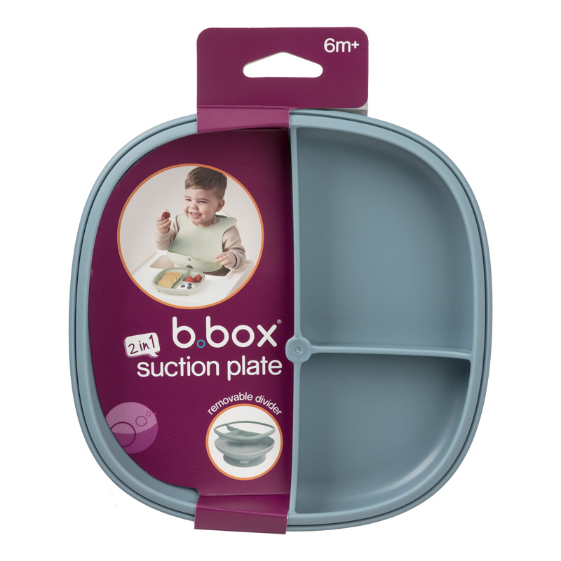 b.box Talerzyk z przyssawką dla dzieci – trójdzielny 2w1 błękitny, OUTLET