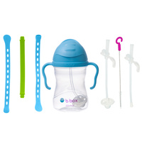 Zestaw na start 3w1 - bidon ze słomką 240 ml borówkowy+ smycz Ocean Breeze + zapasowe słomki, b.box