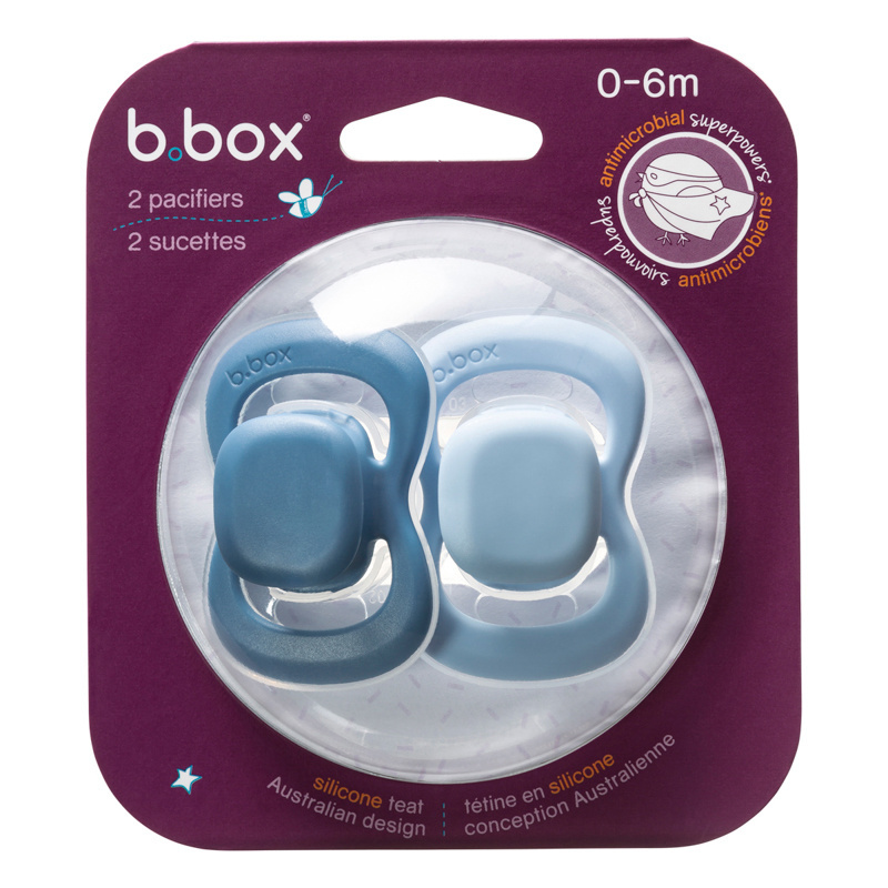 b.box Smoczek dla noworodka i niemowlaka 2 szt.– symetryczny smoczek silikonowy 0 – 6 mies. Ocean + Sky