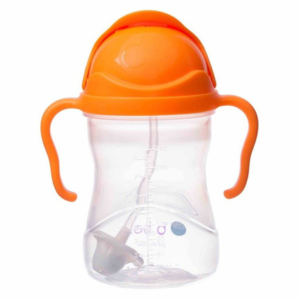 Zestaw bidon ze słomką 240 ml, pomarańczowy, b.box z zapasowymi słomkami oraz kubek, pomarańczowy, Doidy