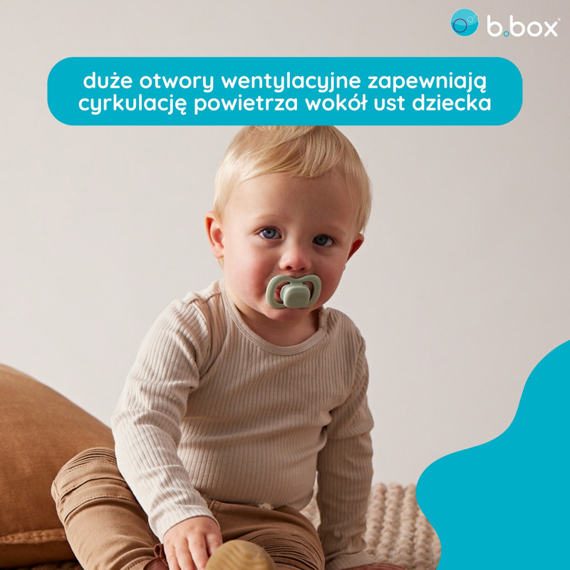 b.box Smoczek dla niemowlaka 2 szt.– symetryczny smoczek silikonowy 6 mies.+ Sage + Vanilla