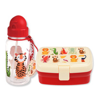 Rex London Zestaw śniadaniowy do szkoły lunchbox i bidon ze słomką 500 ml Zwierzęta
