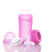 Szklana butelka ze smoczkiem M reagująca na temperaturę, 240 ml, wiśniowa, Everyday Baby
