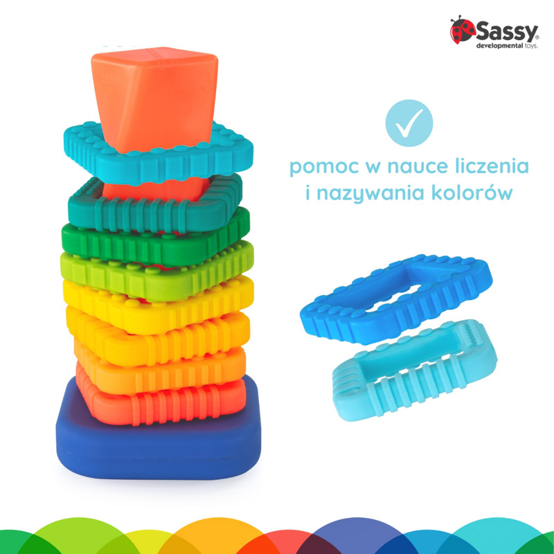Sassy Zakręcona wieża – sensoryczna zabawka z klocków 12m+