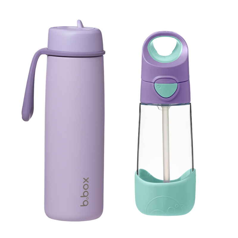 Zestaw Hydro Team butelka termiczna 690 ml Lilac Love + butelka na wodę ze słomką tritanowa 450 ml Lilac Pop, b.box 
