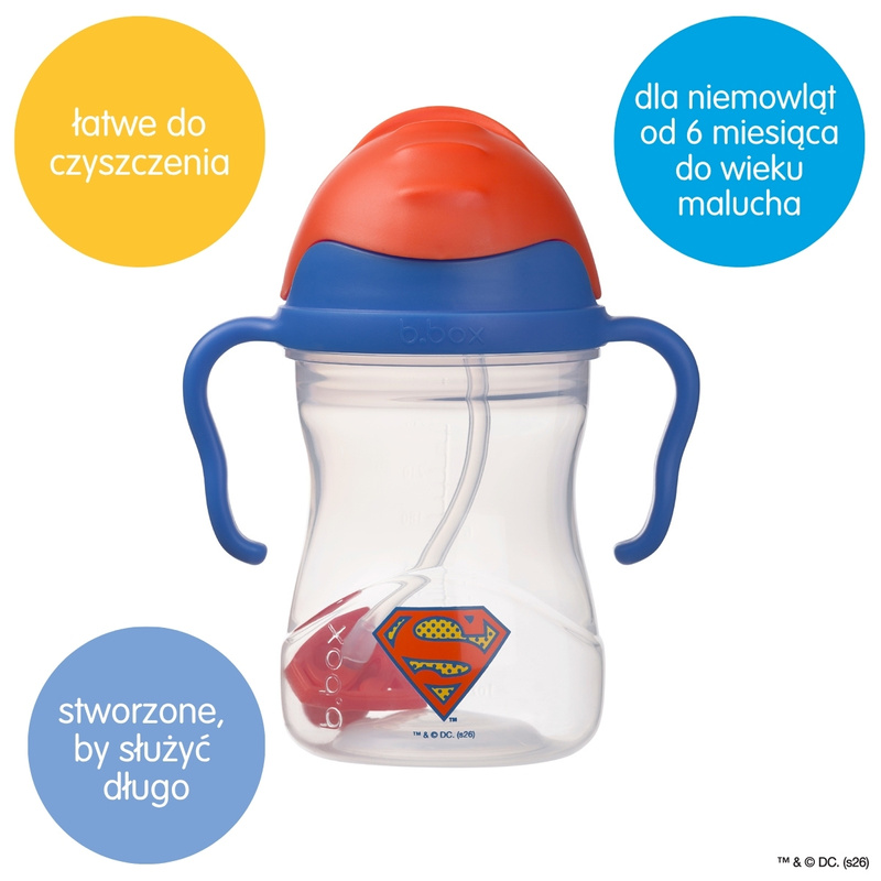 Superman by b.box bidon dla dzieci - kubek niekapek ze słomką 240 ml OUTLET