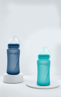 Szklana butelka ze smoczkiem M reagująca na temperaturę, 240 ml, borówkowa, Everyday Baby OUTLET