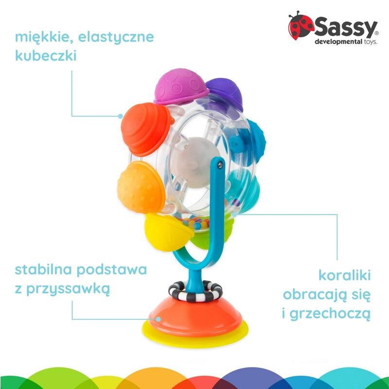Sassy Świecący kołowrotek – tęczowa zabawka sensoryczna dla dzieci 6m+