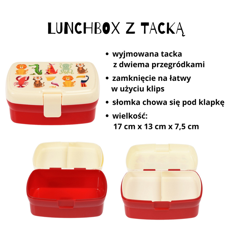 Rex London Zestaw śniadaniowy do szkoły lunchbox i bidon ze słomką 500 ml Zwierzęta