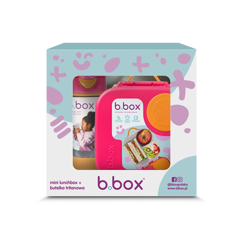 Zestaw Sportowa butelka tritanowa 450 ml + Mini Lunchbox, Strawberry Shake, b.box