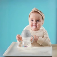 B.box bidon dla dzieci - kubek niekapek ze słomką 240 ml szary