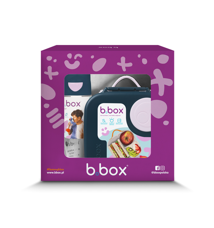 Zestaw Mini Lunchbox + Butelka tritanowa ze słomką 450 ml, Indigo Rose, b.box