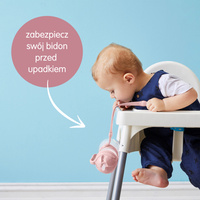 Zestaw na start 3w1 - bidon ze słomką 240 ml + smycz + zapasowe słomki, Blush, b.box