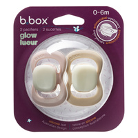 b.box Smoczek dla noworodka i niemowlaka 2 szt.– symetryczny smoczek silikonowy 0 – 6 mies. Glow in the dark Blush + Latte