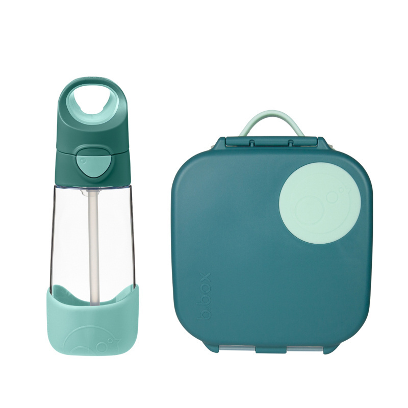 Zestaw Mini Lunchbox + Butelka tritanowa ze słomką 450 ml, Emerald Forest, b.box
