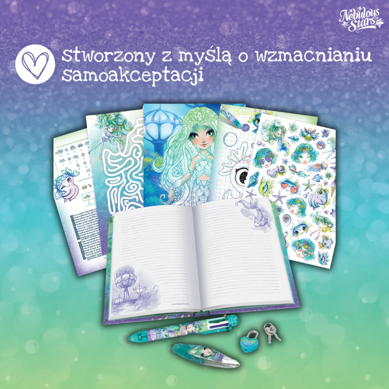 Nebulous Stars Pamiętnik na kłódkę  - z wielokolorowym długopisem i aplikatorem wzorów 7+ Marinia 