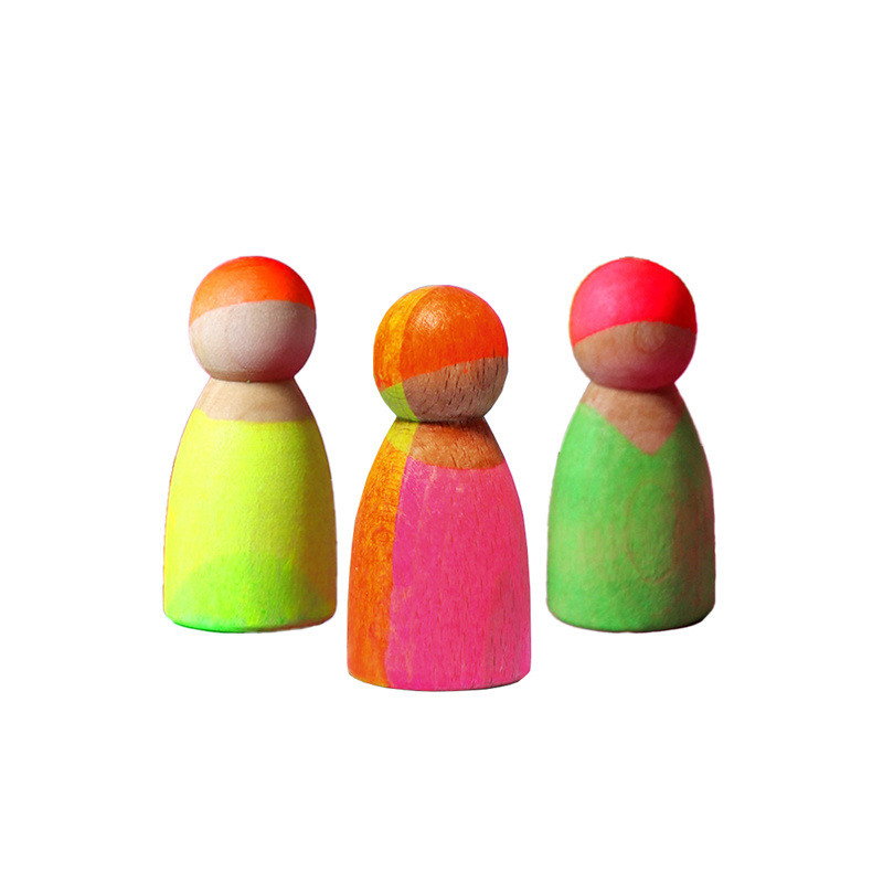 Grimm’s Przyjaciele Drewniane figurki do zabawy dla dzieci – drewniane ludziki Montessori 3 szt. Neon Pink/Green