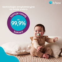 b.box Smoczek dla niemowlaka 2 szt.– symetryczny smoczek silikonowy 6 mies.+ Glow in the dark Sky + Sage