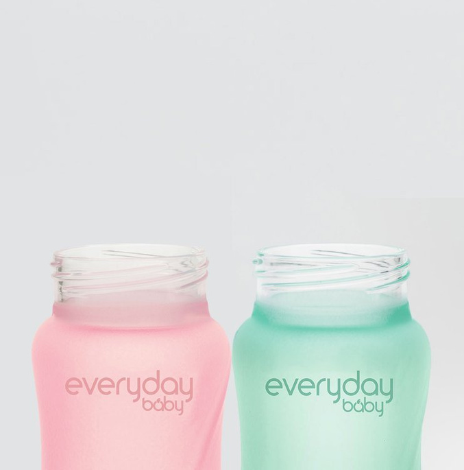 Szklana butelka  ze smoczkiem S, 150 ml, różowa, Everyday Baby