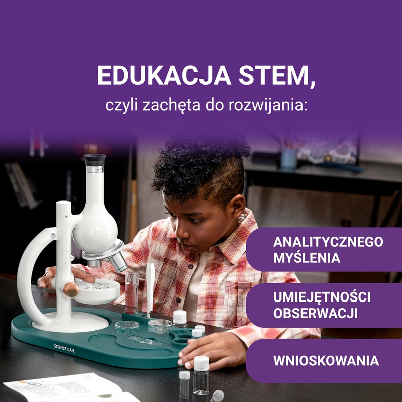 Science Can Mikroskop Młodego Badacza – Laboratorium 1600×, 8+ | Edukacyjny zestaw mikrobiologiczny z akcesoriami