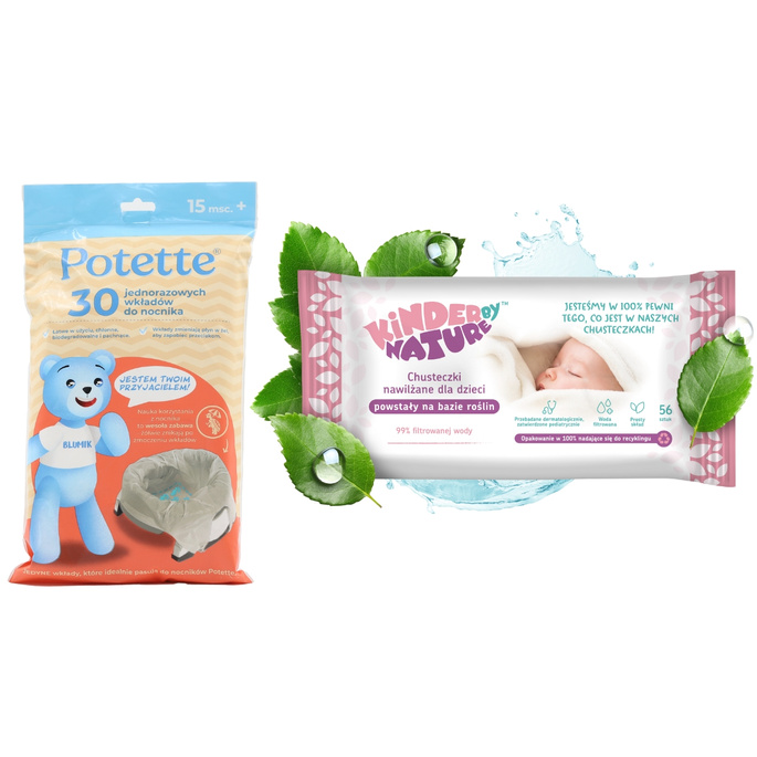 ZESTAW Wkłady jednorazowe do Nocnika 30 szt., Potette + Chusteczki Kinder By Nature