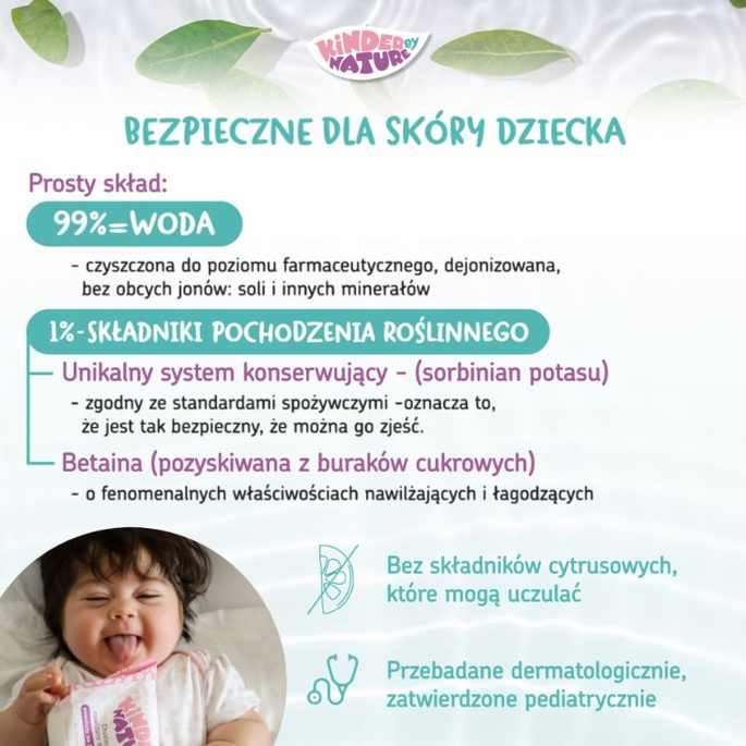 Zestaw Chusteczki nawilżane Kinder by Nature dla noworodków i dzieci 3 opakowania (168 szt.) + etui