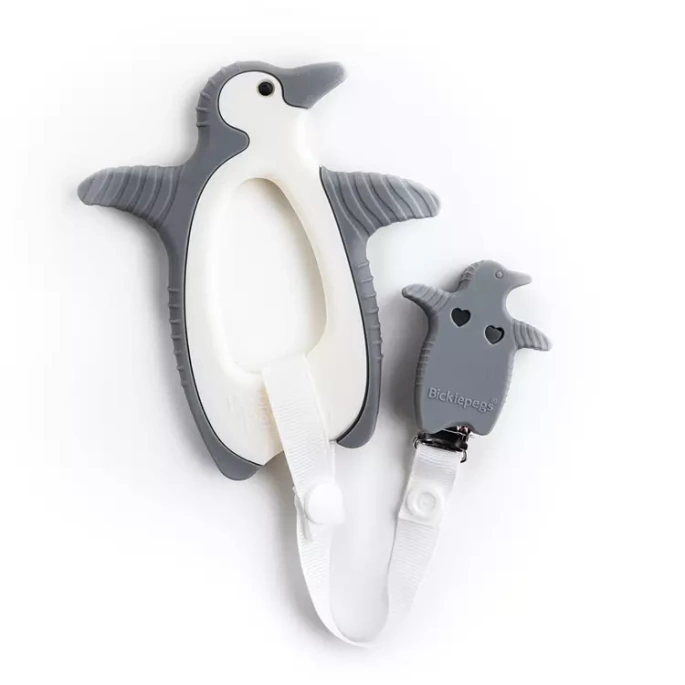 Gryzak sensoryczny ze smyczą, Peggie the Penguin, 3 m+, BICKIEPEGS®