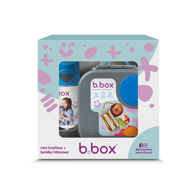 Zestaw Mini Lunchbox + Butelka tritanowa ze słomką 450 ml, Blue Slate, b.box