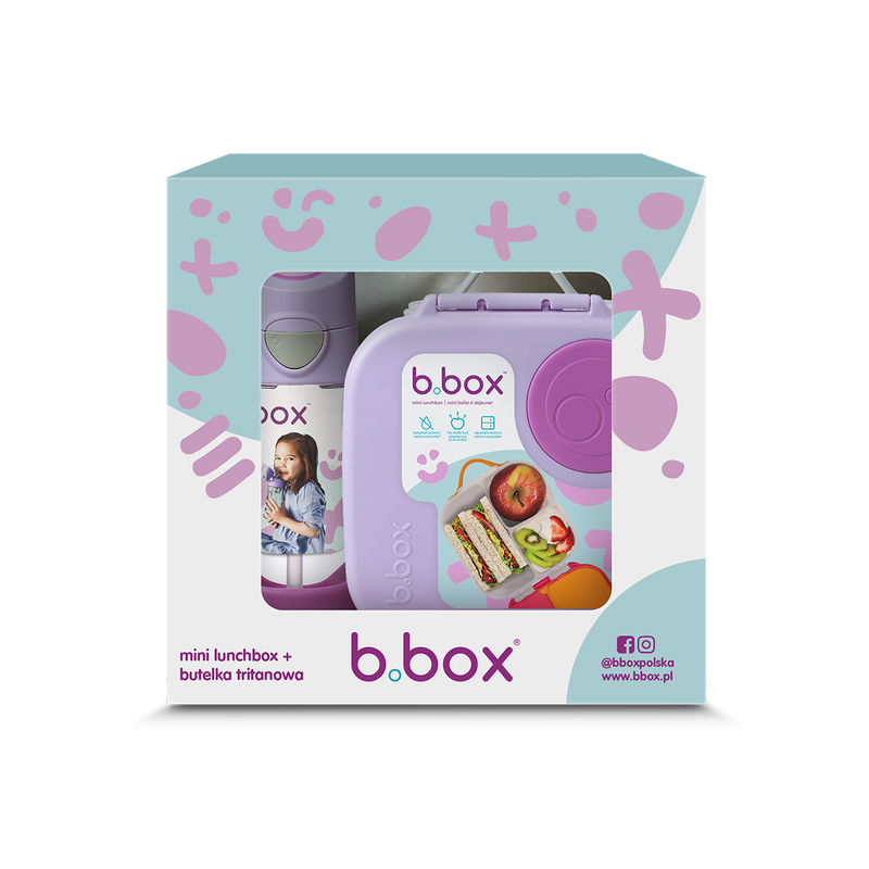 Zestaw Mini Lunchbox + Butelka tritanowa ze słomką 450 ml, Sugar Plum, b.box